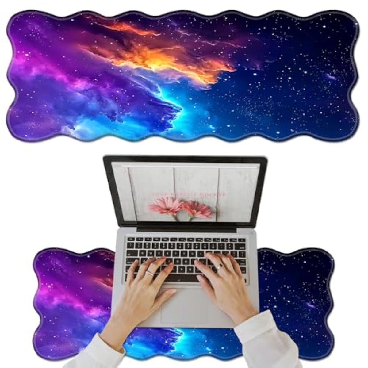 Large Wavy Shape Mouse Pad – Non-Slip Extended Gaming & Office Desk Mat, 31.5 X 11.8 In, Durable Waterproof Keyboard & Mouse Mat For Laptop, Desktop & Multi-Monitor Setup,Stunning Nebula Space