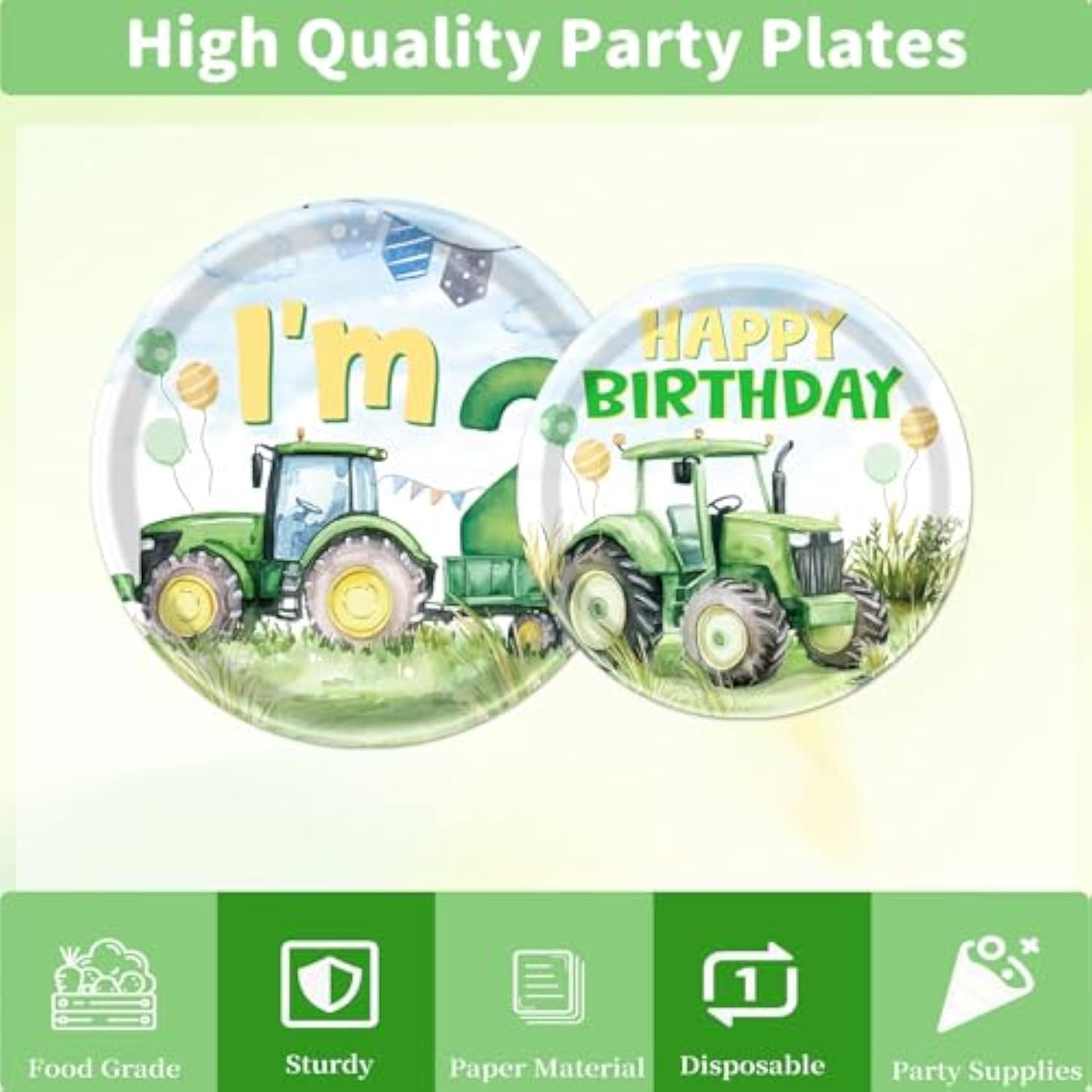Tractor 2Nd Birthday Decorations Supplies, 96Pcs Tractor Party Plates Napkins And Forks Set, Disposable Farm Two Years Old Birthday Tableware For Boys Serves 24