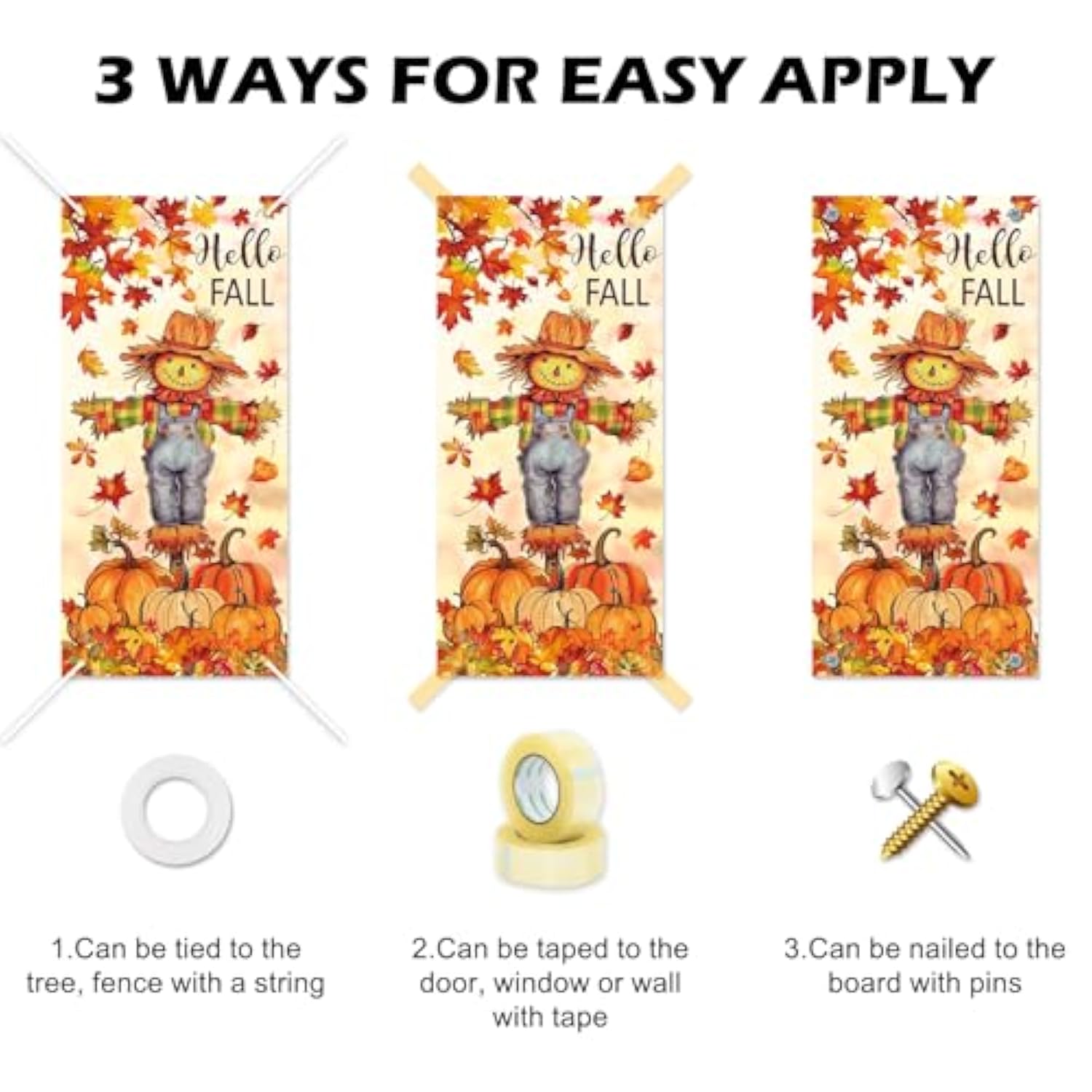 Scarecrow Pumpkin Fall Banner – Autumn Door Hanging 31.5×67"