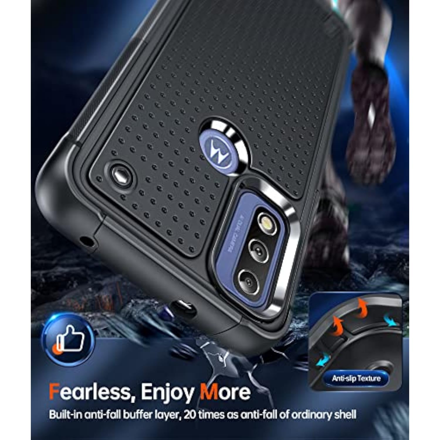 For Moto G Power 2022 Case, Motorola G Play 2023/ Moto G Pure Phone Case With [2 Pack] Screen Protectors, Shockproof Protective Hard Pc Textured Back & Soft Bumper Case For Motorola G Pure, Black