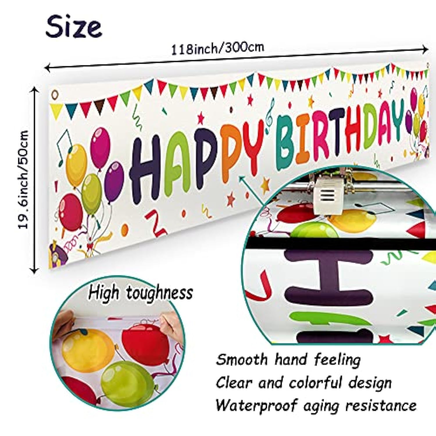 Large Colorful Happy Birthday Banner 118"x19.7" with Grommets – Indoor/Outdoor Party Decor