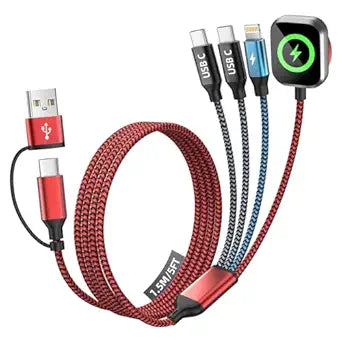 5FT 4 in 2 USB C Multi Charging Cable for iPhone Apple Watch Travel Charger Car Camping