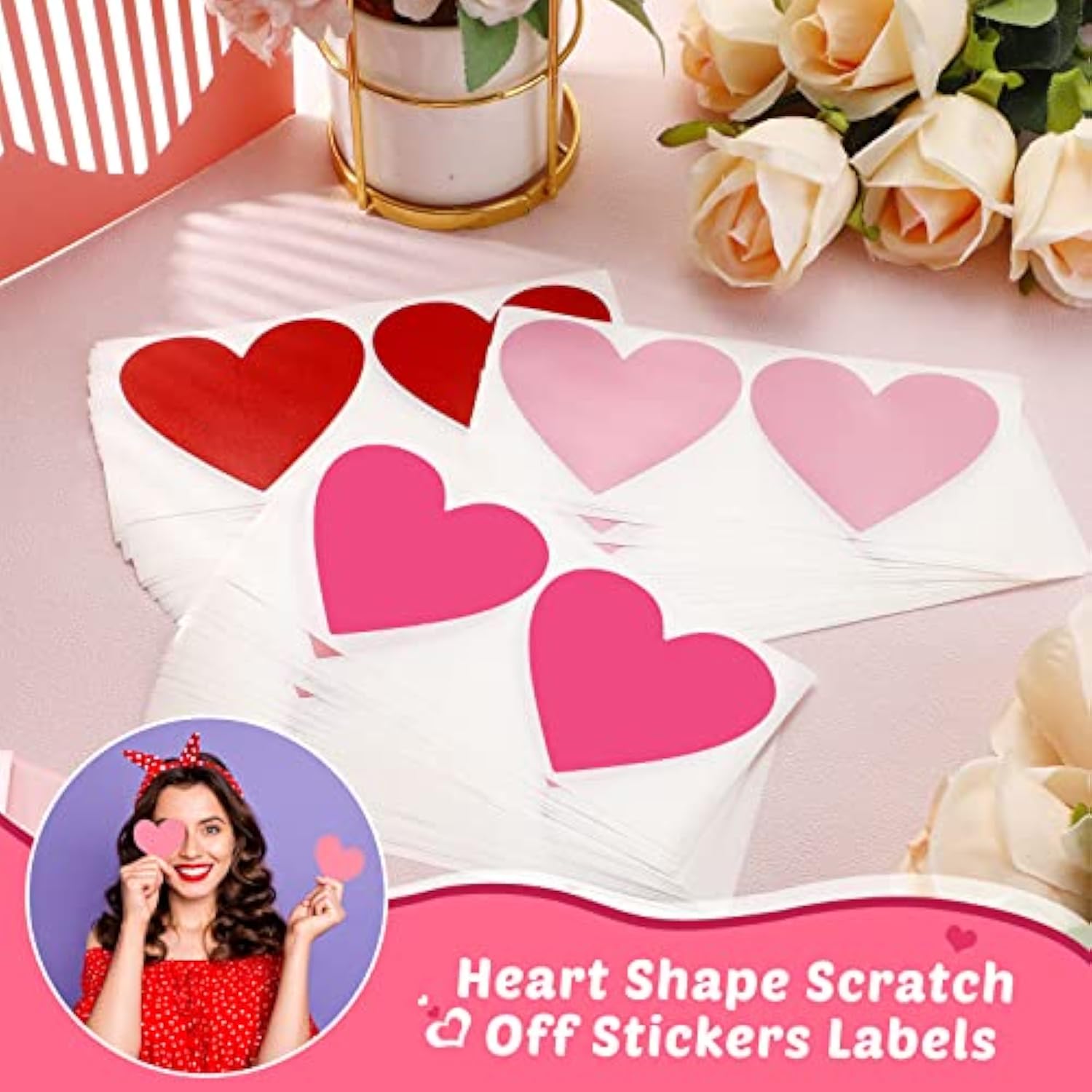 180 Pcs 3 Inch Heart Scratch Off Stickers Labels Valentine‘S Day Scratch Stickers Self Adhesive Peel And Stick Diy Games Party Gift Cards