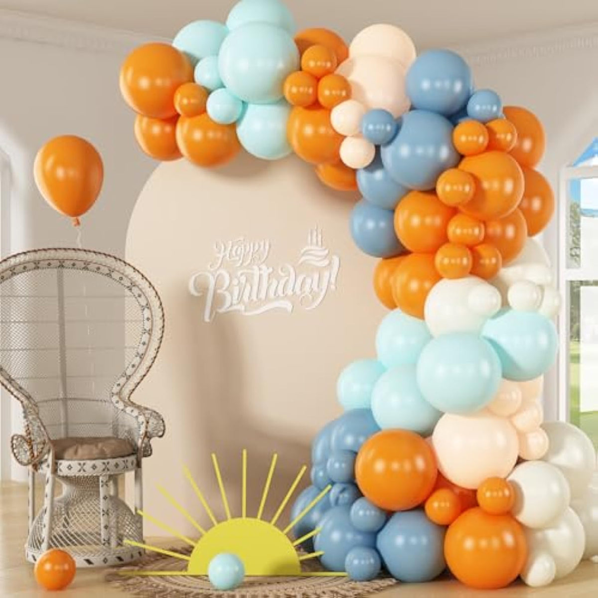 Orange and Blue Balloon Arch Kit Retro Teal Ivory Beige Nude Garland for Fall Party