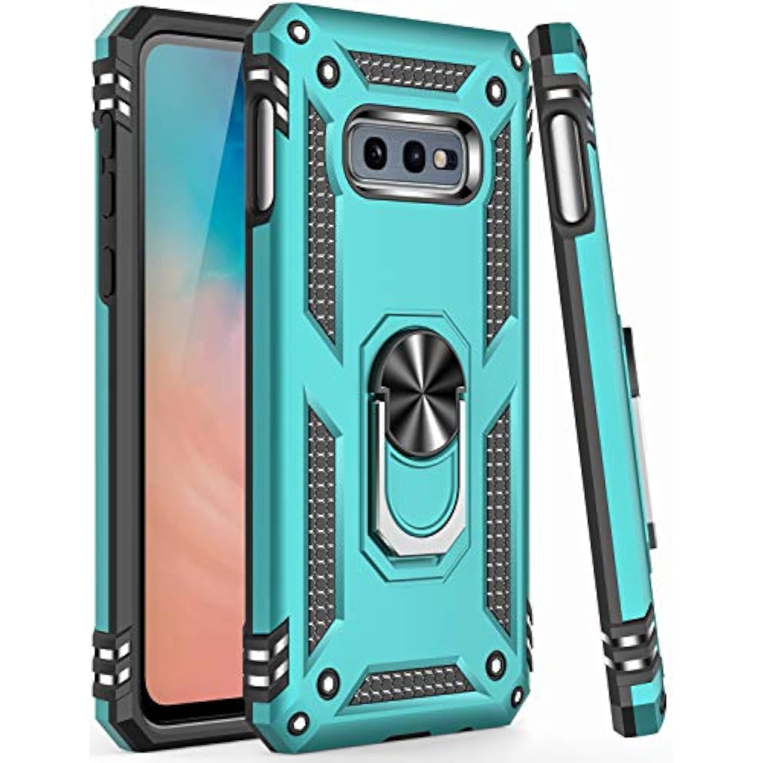 For Galaxy S10E Case With Screen Protector, Grade Shockproof Heavy Duty Protective Phone Cover Pass 16Ft Drop Test With Magnetic Kickstand Car Mount Holder Turquoise