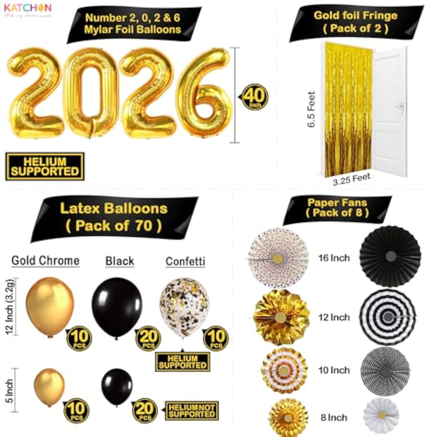 New Year’s Eve 2026 Party Supplies Huge Set 112 Black Gold Balloon Arch Kit