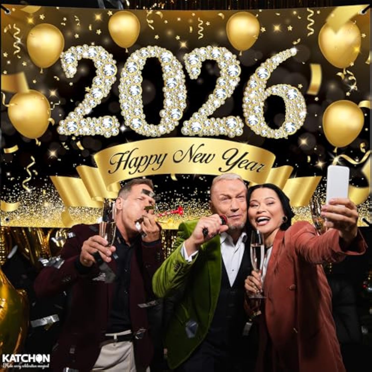 Xtralarge Happy New Year 2026 Banner 72x44In Party Backdrop Decor