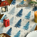 Xmas Trees Snowflake Christmas Table Runner, Seasonal Winter Blue Kitchen Dining Table Decoration For Home Party Decor 13X72 Inch