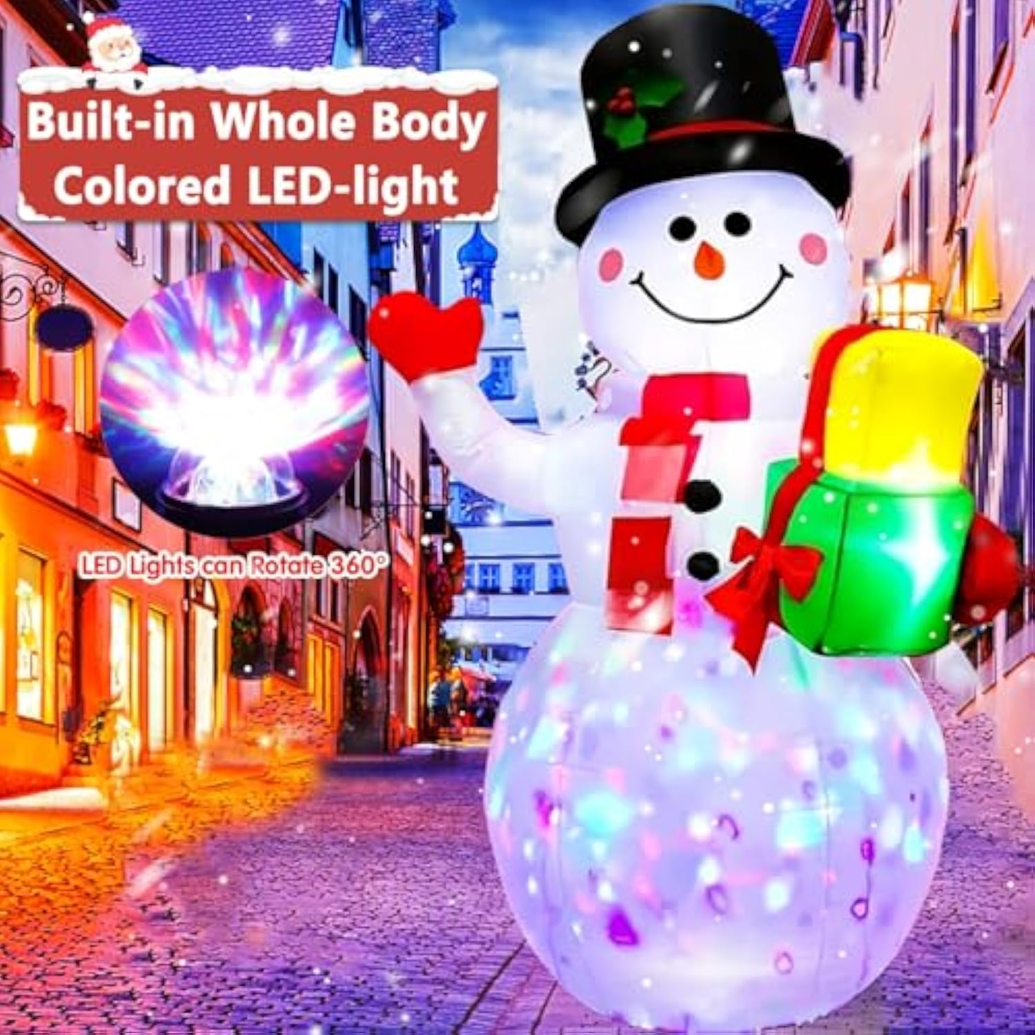 5Ft Christmas Inflatables Snowman With Rotating Lights, Blow Up Snowman Outdoor Decoration Led Lighted Snow Man Christma