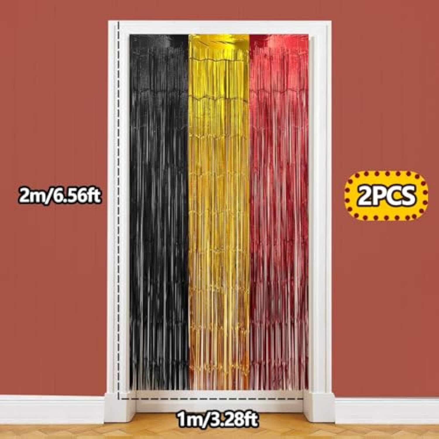 2-Pack Black Red Gold Foil Fringe Curtains 3.28x6.56 ft for Party and Photo Booth