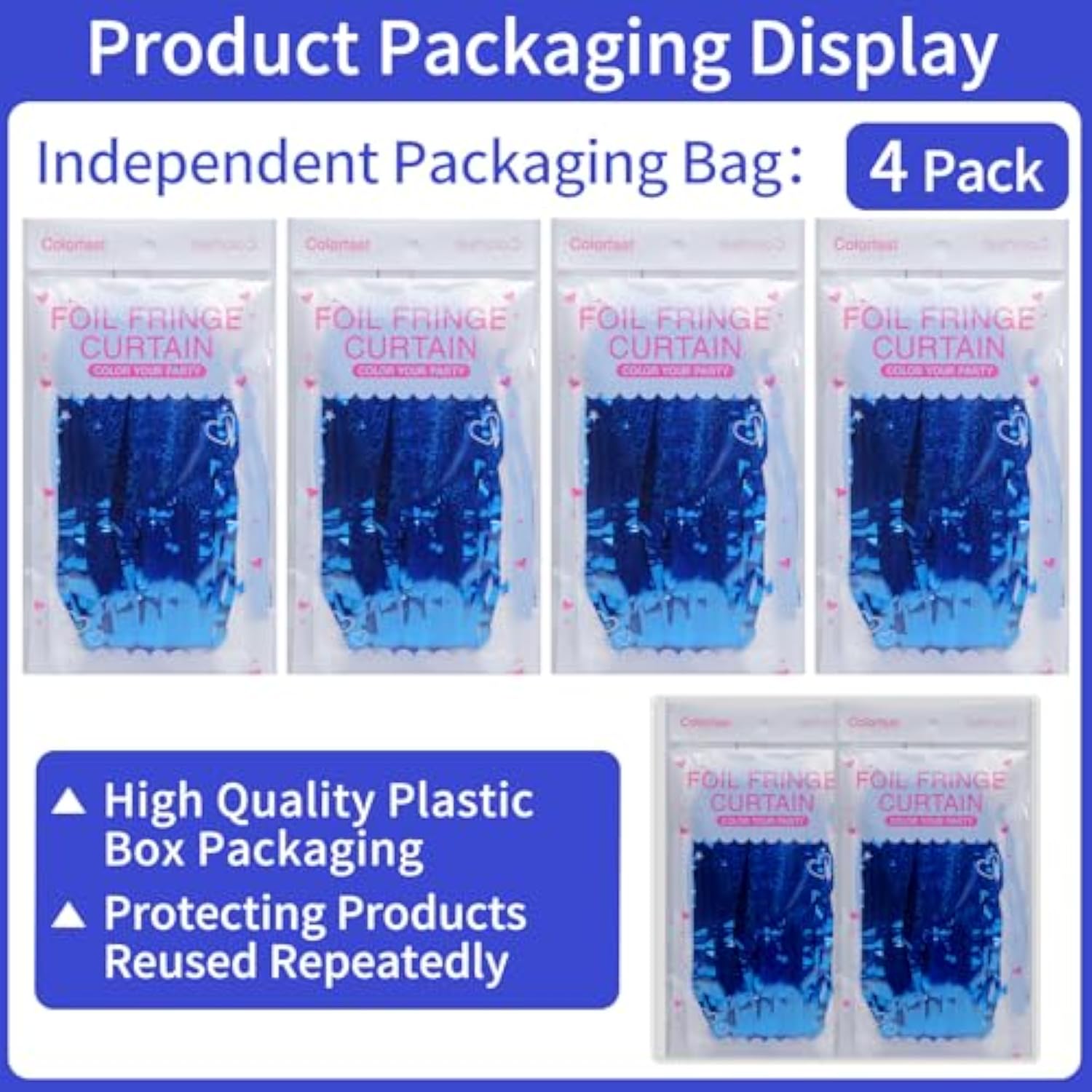 4-Pack Blue Foil Fringe Curtains Party Backdrop & Photo Booth Decor
