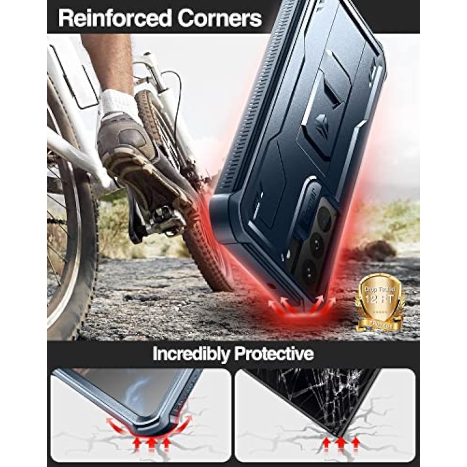 For Samsung Galaxy S22 Case, [Built In Screen Protector And Kickstand] Heavy Duty Military Grade Protection Shockproof Protective Cover For Samsung Galaxy S22 5G,Navy Blue