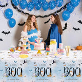 3 Pack Little Boo Tablecloth, Disposable Plasticable A Little Boo Is Almost Due Baby Boy Table Cloth Rectangle 54X108 Inch, Table Cover For Blue Halloween Baby Shower Deco Party Supplies