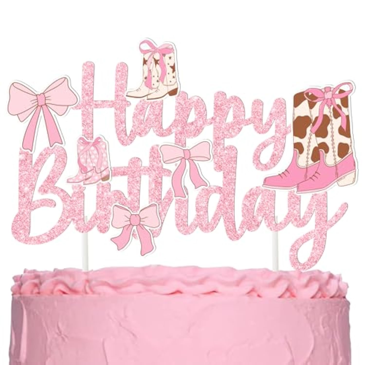 Cowgirls Boots Bows Cake Topper Coquette Cowgirl Birthday Cake Decorations Glitter Pink Cowgirls Boots Cake Picks Western Cowgirl Bow Birthday Party Supplies For Boots And Bows Baby Shower Decor