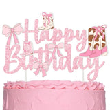 Cowgirls Boots Bows Cake Topper Coquette Cowgirl Birthday Cake Decorations Glitter Pink Cowgirls Boots Cake Picks Western Cowgirl Bow Birthday Party Supplies For Boots And Bows Baby Shower Decor