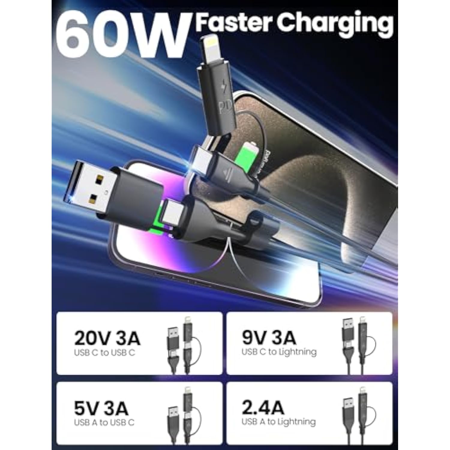 Coiled Usb-C And Lightning Cable 2-In-1, 3Ft Iphone 15 16 Car Charger Cord, 60W Fast Charging Cable For Iphone 16, Samsung Galaxy Supports Apple Carplay & Android Auto (Black)