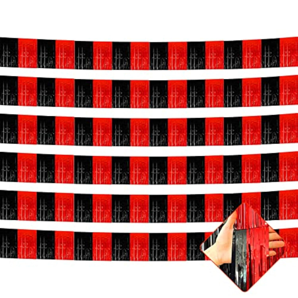 6 Pack 10ft Foil Fringe Garland Black Red Metallic Streamers Party Decorations
