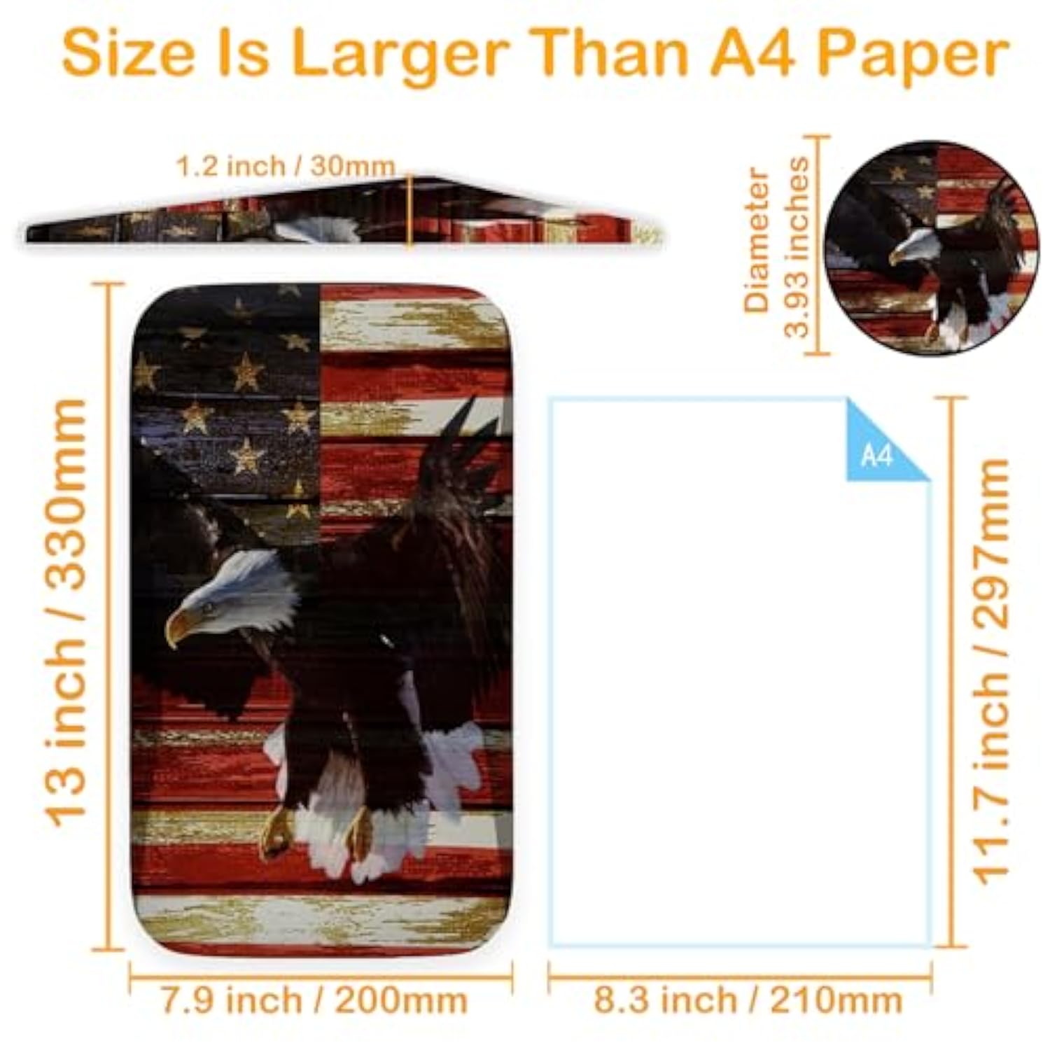 Ergonomic Mouse Pad Wrist Support, Memory Foam Gel Mouse Pad, Pain Relief And Non-Slip Pu Base, Office Pc Computer Wireless Mouse And Desk Wrist Pad, American Flag Art Bald Eagle