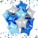 10pcs Blue & Silver Star Foil Balloons – 18" Helium Balloons for Birthday and Party Decor
