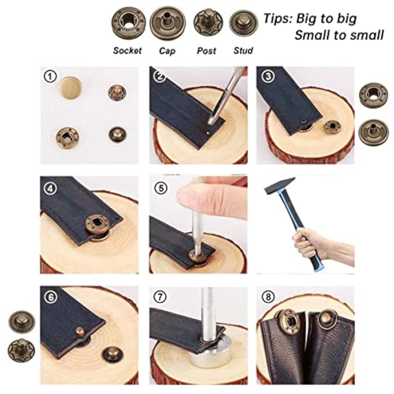 132 Sets Leather Snap Fasteners Kit, 12.5 Mm Metal Snaps Buttons Press