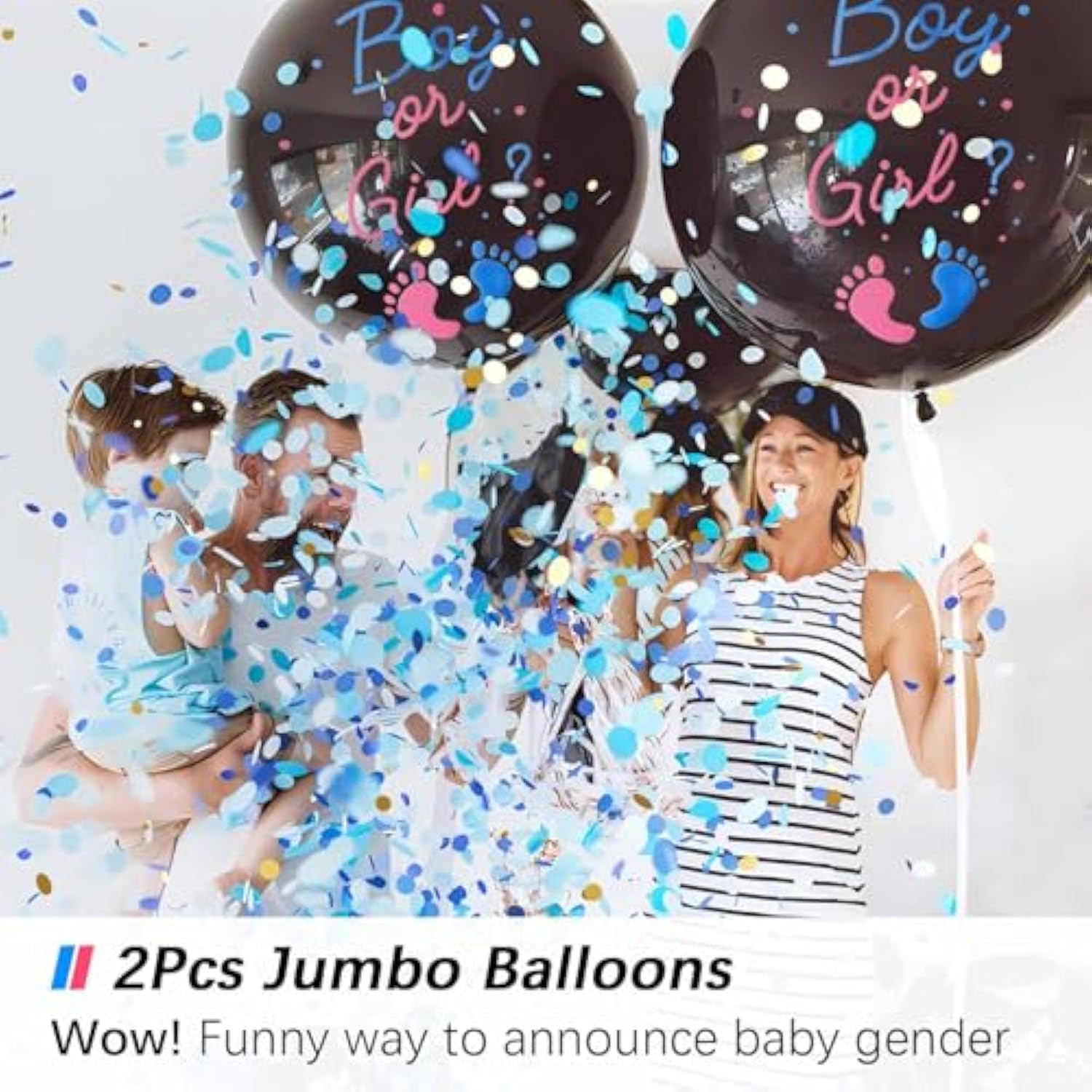 2 Jumbo 36" Gender Reveal Balloons – Black Balloons with Blue & Pink Confetti Inside