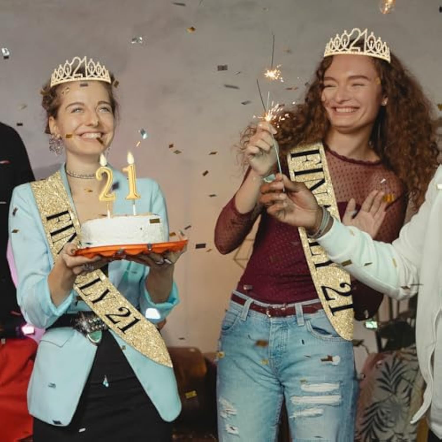 21St Birthday Decorations For Her With 21St Birthday Sash And Crown, Candles Gold, Gifts For 21 Year Old Girls