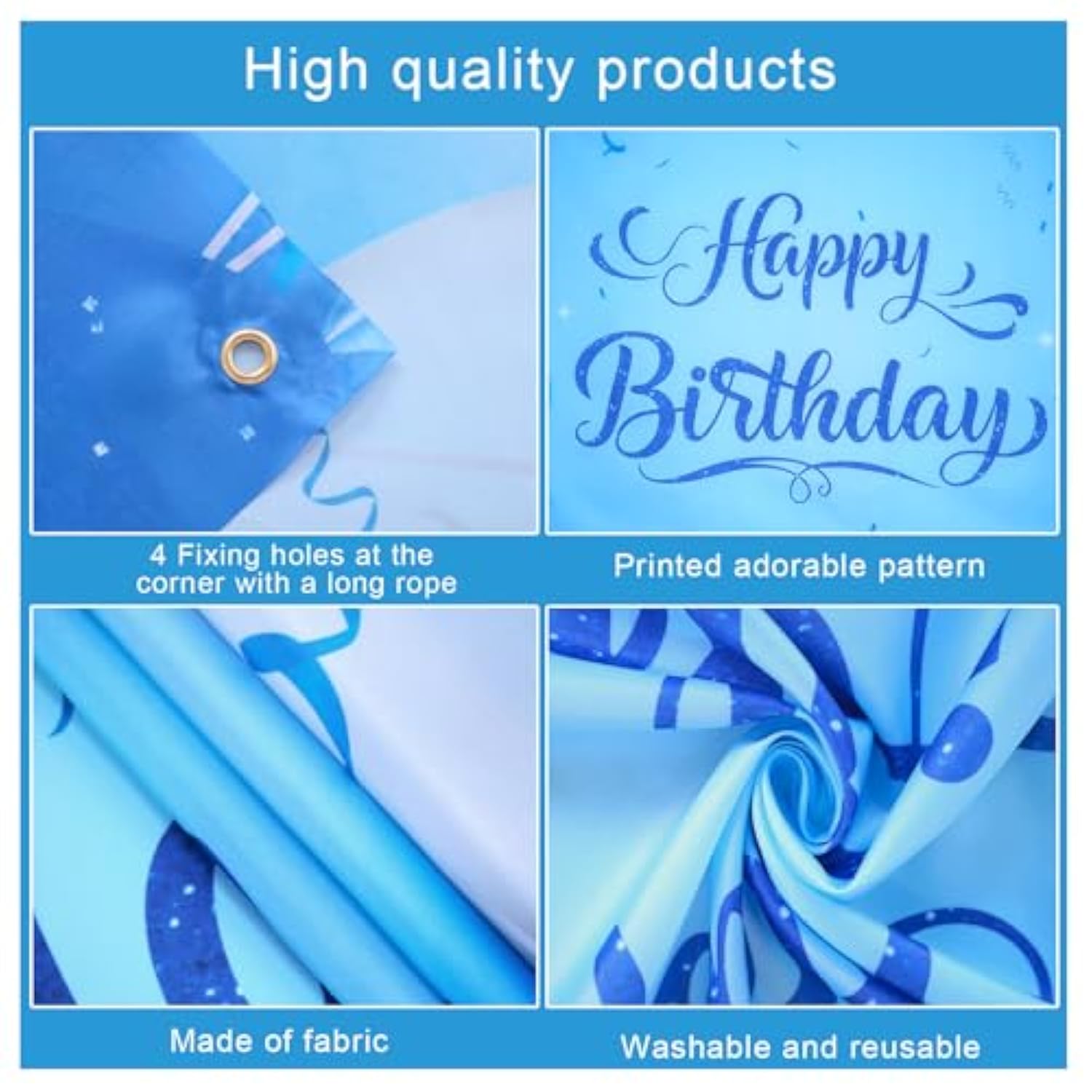 Blue Birthday Banner, Light Blue Happy Birthday Backdrop For Girls Boys(5.9 X 2.9 Ft), Women Men Bday Party Photo Background