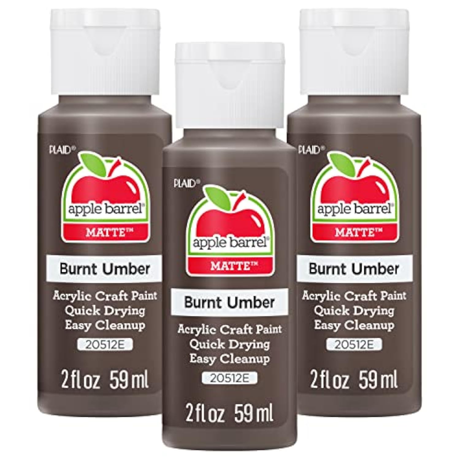 Apple Barrel Acrylic Paint, Burnt Umber, 2 oz Bottles, Set of 3, 20512EA