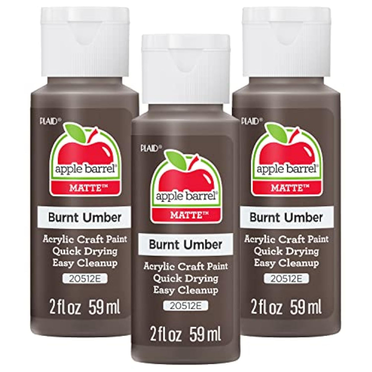 Apple Barrel Acrylic Paint, Burnt Umber, 2 oz Bottles, Set of 3, 20512EA