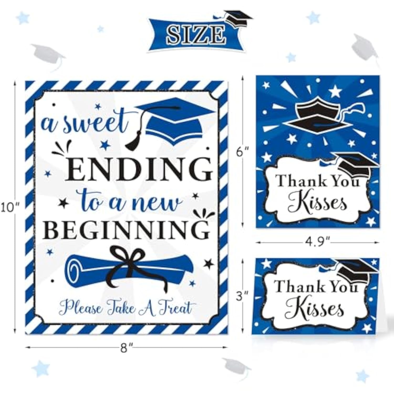 18 Pcs Graduation Candy Bar Dessert Buffet Decoration-A Sweet Ending To A New Beginning Sign Blue Congrats Grad Banner Food Labels Dessert Table Party Favor Ideas Supplies Navy Blue