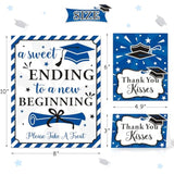18 Pcs Graduation Candy Bar Dessert Buffet Decoration-A Sweet Ending To A New Beginning Sign Blue Congrats Grad Banner Food Labels Dessert Table Party Favor Ideas Supplies Navy Blue