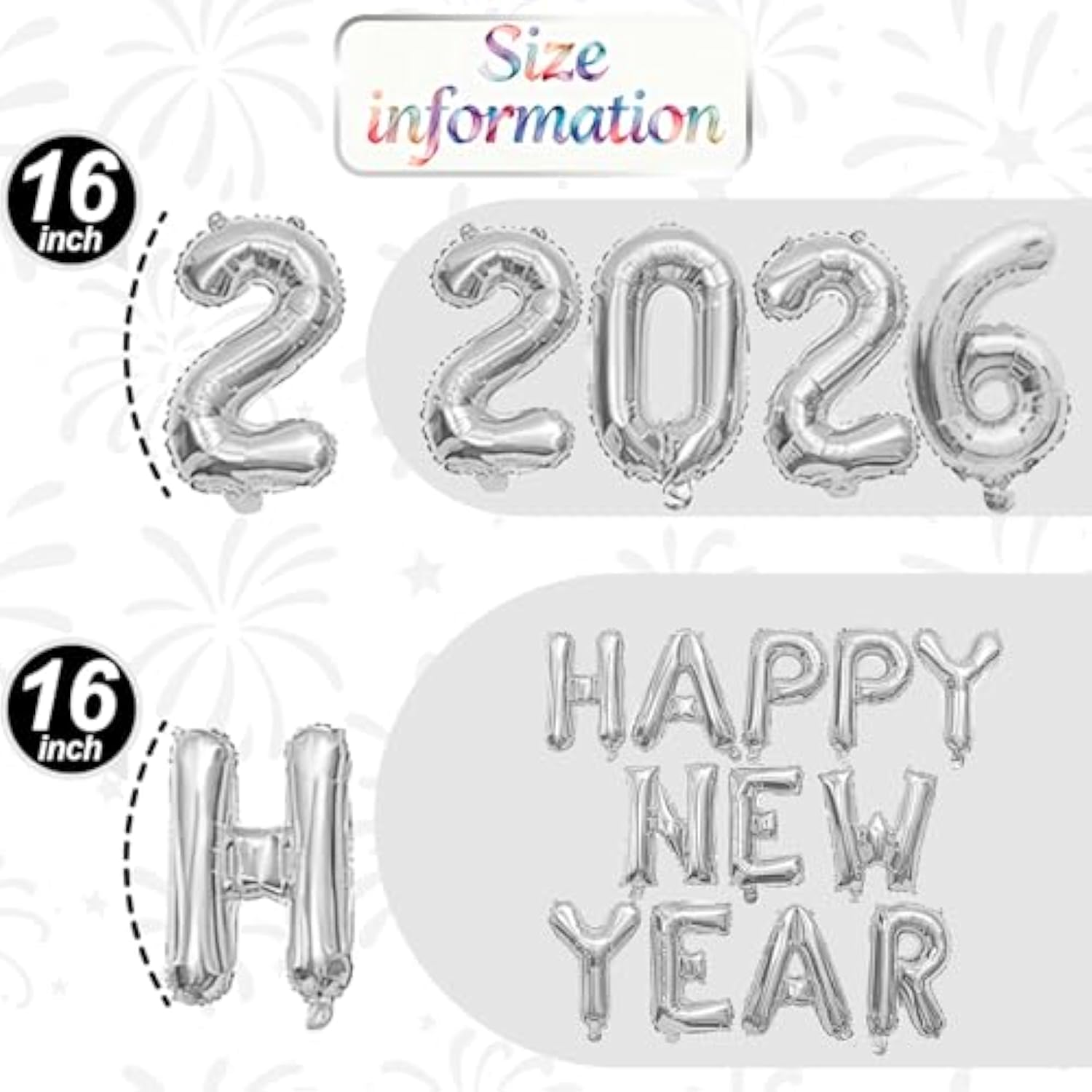 Silver Happy New Year 2026 Balloons, Number 2026 Foil Balloon With Happy New Year Letter Foil Balloon, 16 Inch 2026 Nye Decorations For 2026 Happy New Year Eve Christmas Party Decorations Supplies