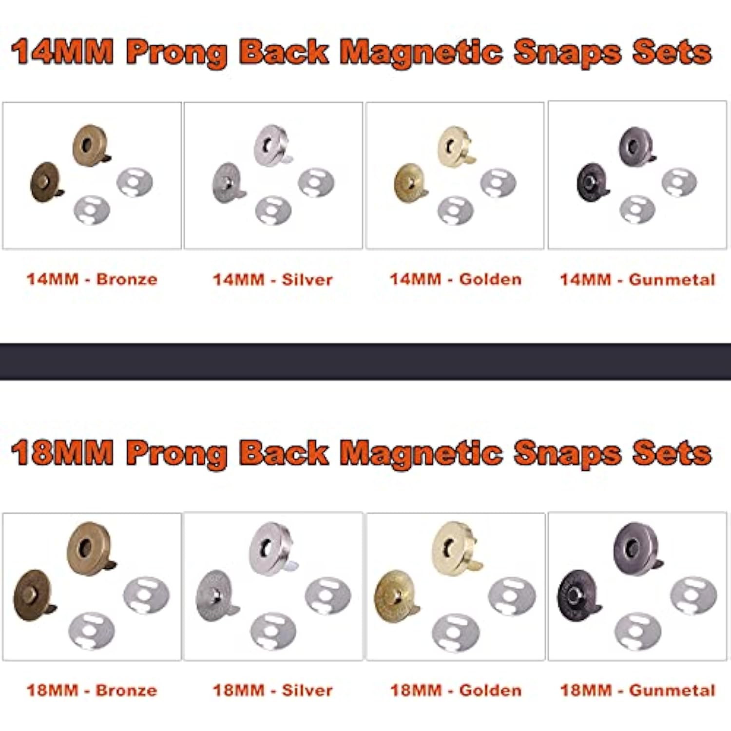 88 Sets 14Mm And 18Mm 4 Color Magnetic Button Clasps Snaps Fastener Cl