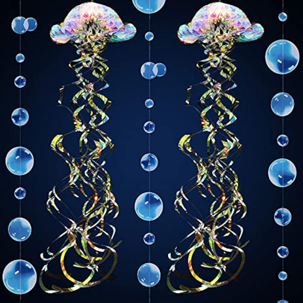 4 Pieces Glitter Iridescent Jellyfish Hanging For Under The Sea Party