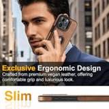 Unique Design Luxury Leather Business Phone Case For Iphone 16 Pro Anti-Slip Scratch Resistant Ultra Slim Protective Case (2024,6.3”) (Brown)