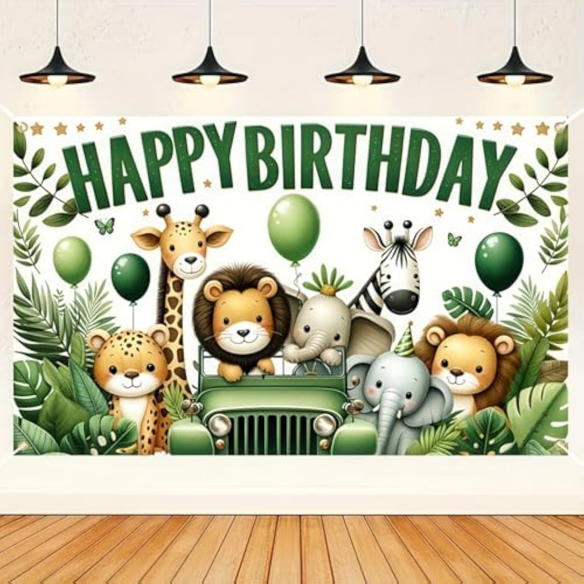 71×43" Jungle Animal Birthday Banner for Kids’ Safari Adventure Party Decor