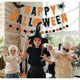Glitter Happy Halloween Banner with Circle Dot Garland Black Orange Bat Spider Party Decor