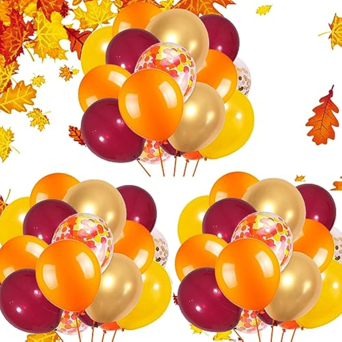 Fall Balloons Orange Yellow Burgundy Gold Confetti for Thanksgiving Autumn Party Decor