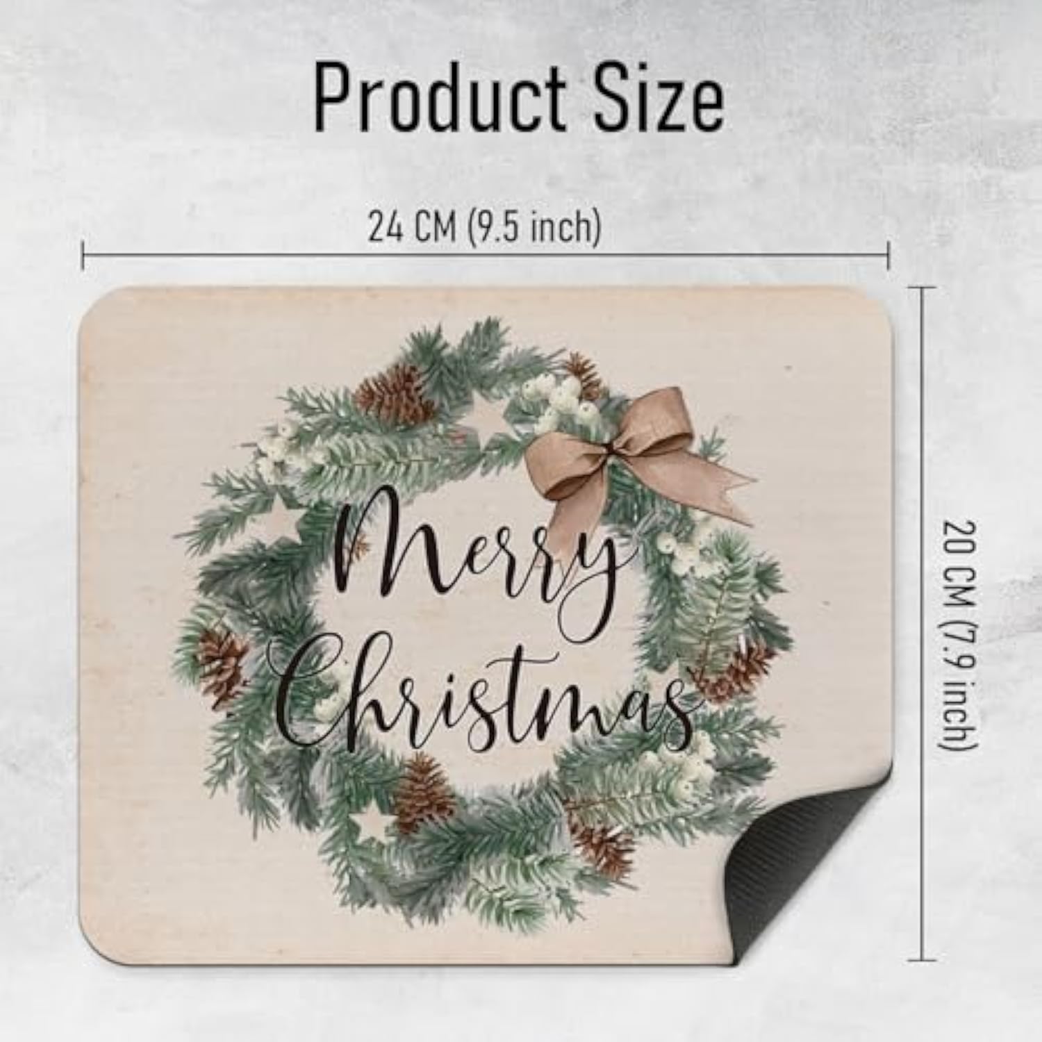 Christmas Mouse Pad, Vintage Merry Christmas Wreath Cute Office Supplies Mouse Pad, Winter Holiday Square Mouse Pads For Desk Computer Office Gaming Working, 9.5×7.9 In