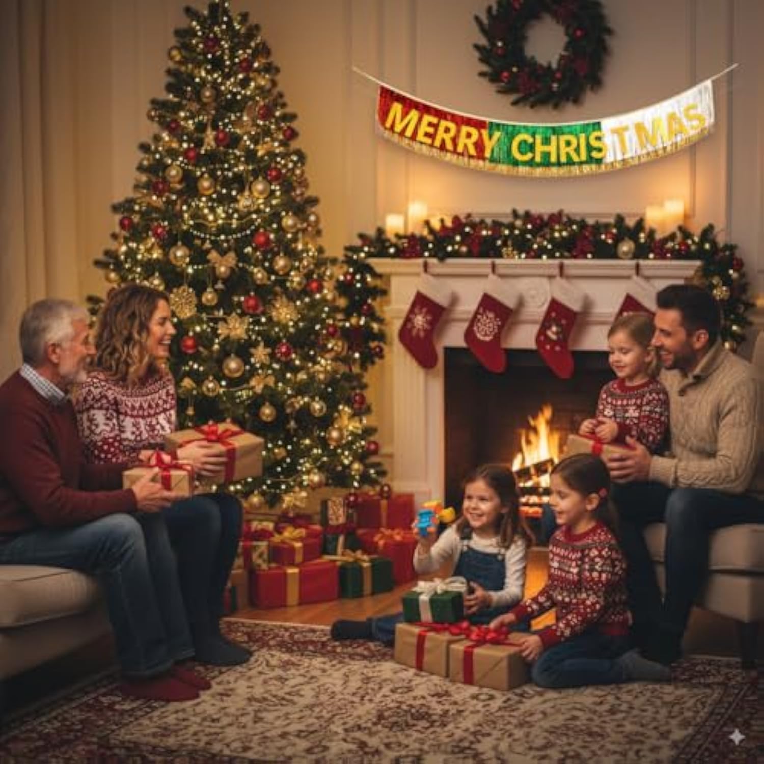 Merry Christmas Banner | Christmas Banner With Foil Fringe Tinsel Curtains 6 Feet | Christmas Party Banner For Xmas Party Supplier | Xmas Indoor Hanging For Party Decorations