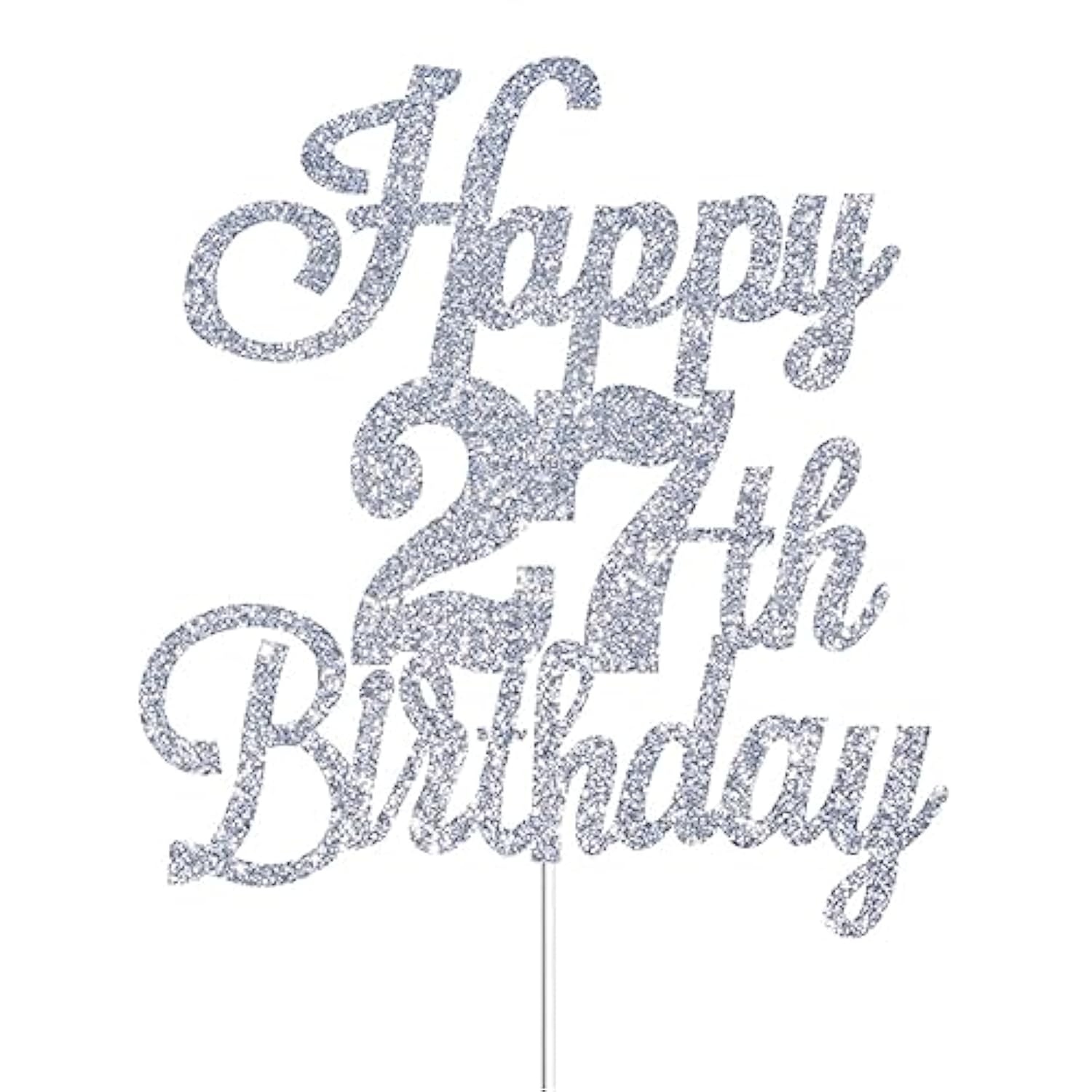 Happy 27Th Birthday Cake Toppers Silver Glitter, Cheers To 27 Years Old Bday Decoration 27Th Anniversary Cake Topper, Twenty-Seven Theme Cake Decorations For Birthday Anniversary Party