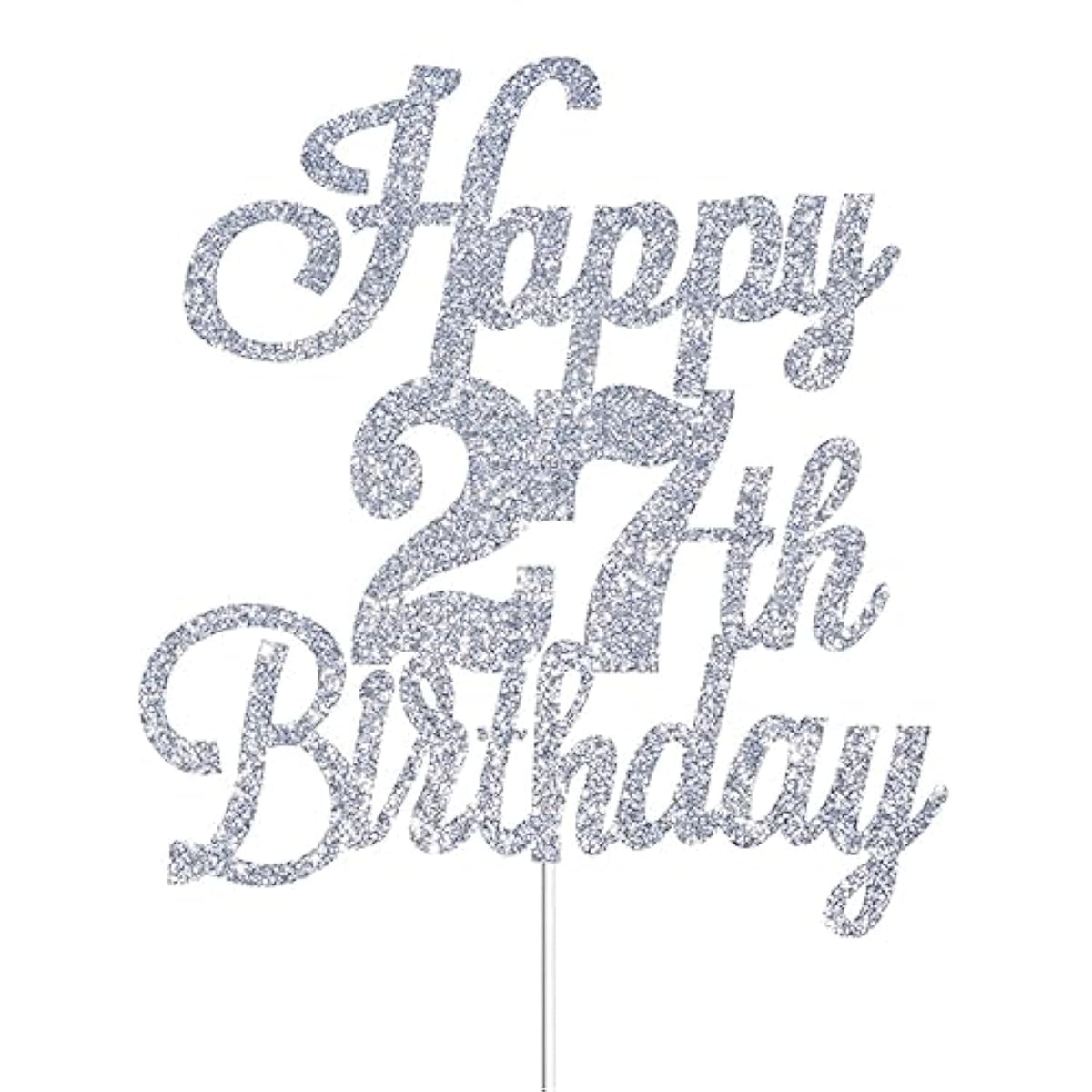 Happy 27Th Birthday Cake Toppers Silver Glitter, Cheers To 27 Years Old Bday Decoration 27Th Anniversary Cake Topper, Twenty-Seven Theme Cake Decorations For Birthday Anniversary Party