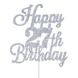 Happy 27Th Birthday Cake Toppers Silver Glitter, Cheers To 27 Years Old Bday Decoration 27Th Anniversary Cake Topper, Twenty-Seven Theme Cake Decorations For Birthday Anniversary Party