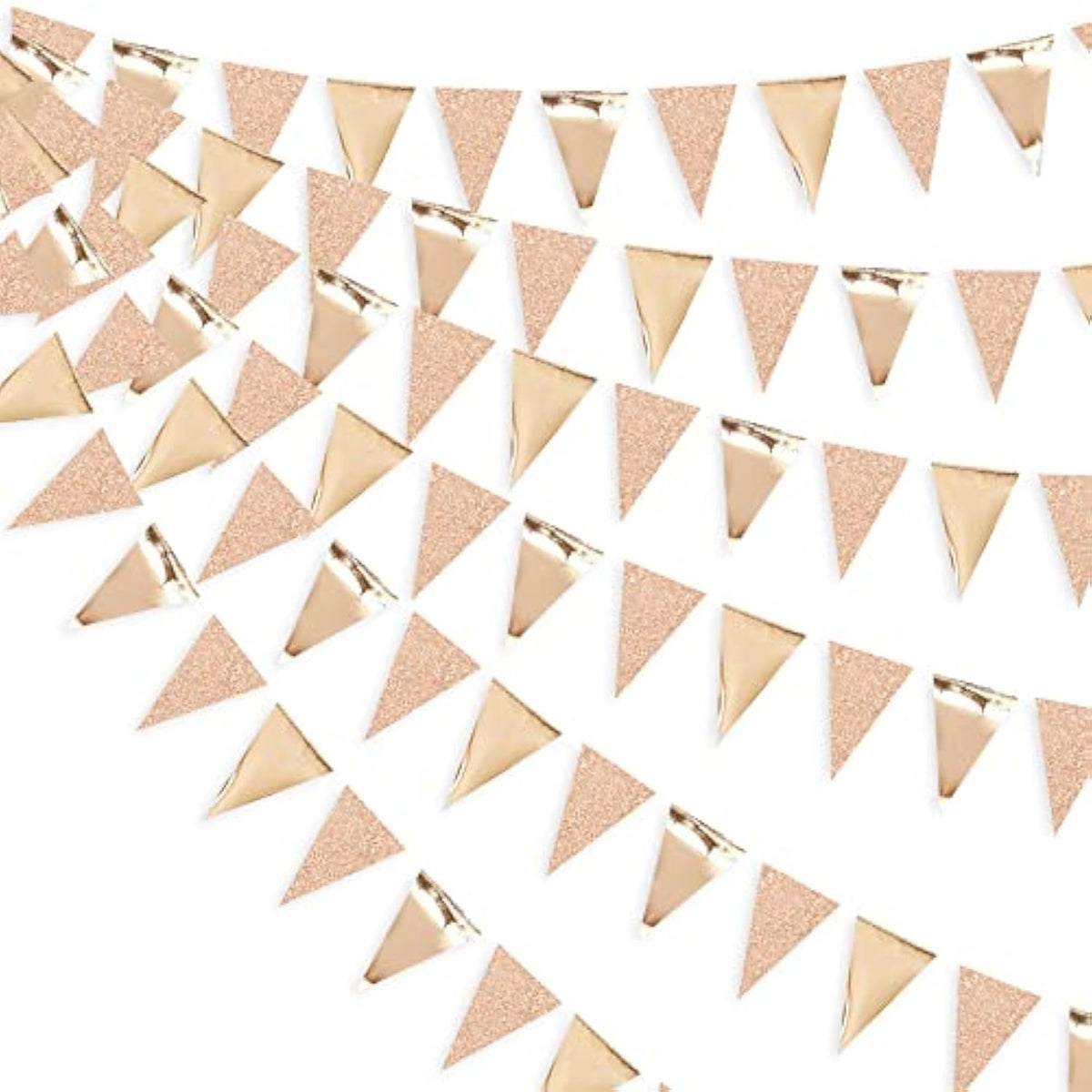30 Ft Champagne Gold Double Sided Glitter Metallic Triangle Flag Bunti