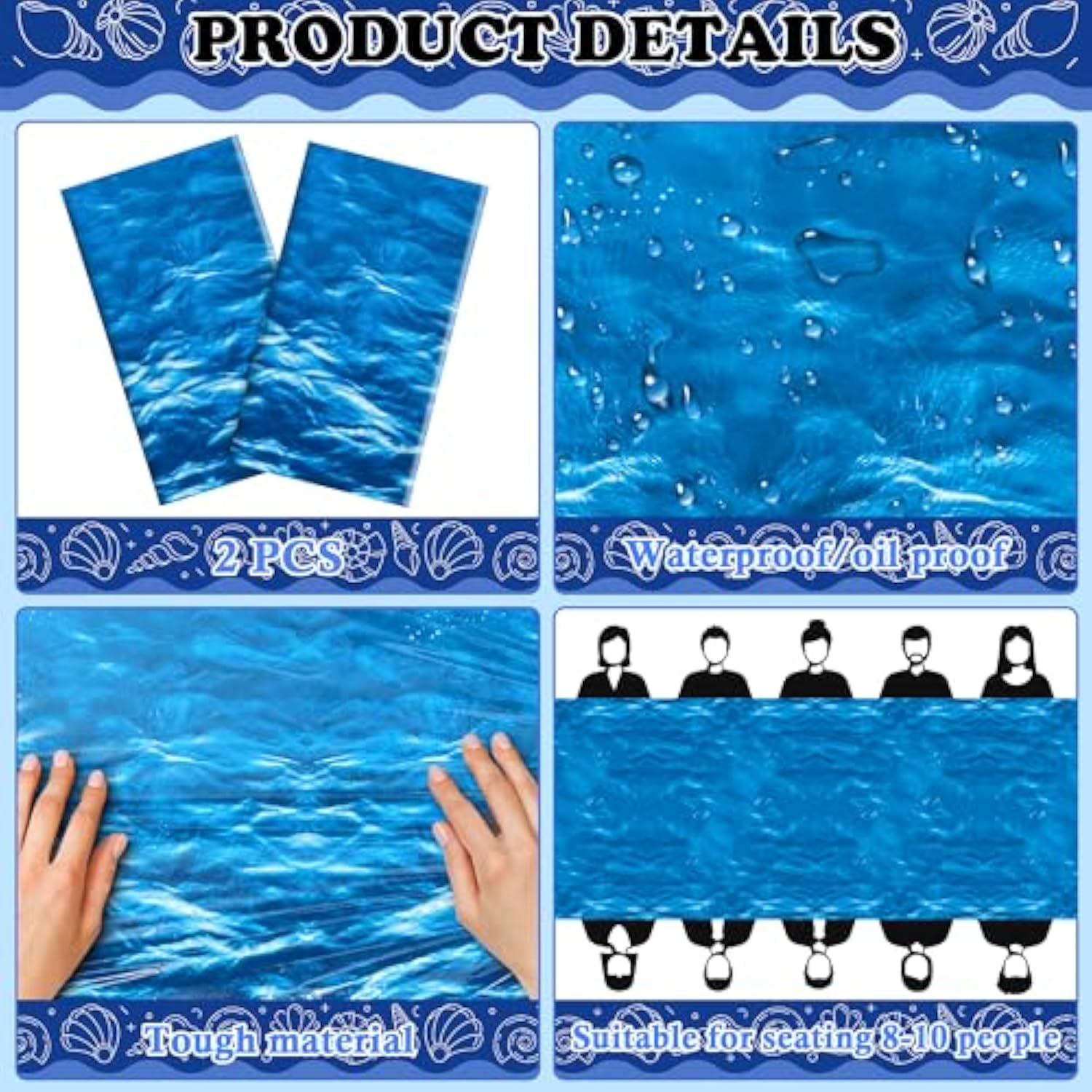 2 Pack Beach Party Decorations - Ocean Waves Plastic Tablecloth For Pool Party Decorations - Sea Water Print Table Cover For Summer Birthday Beach Theme Blue Backdrop Banner
