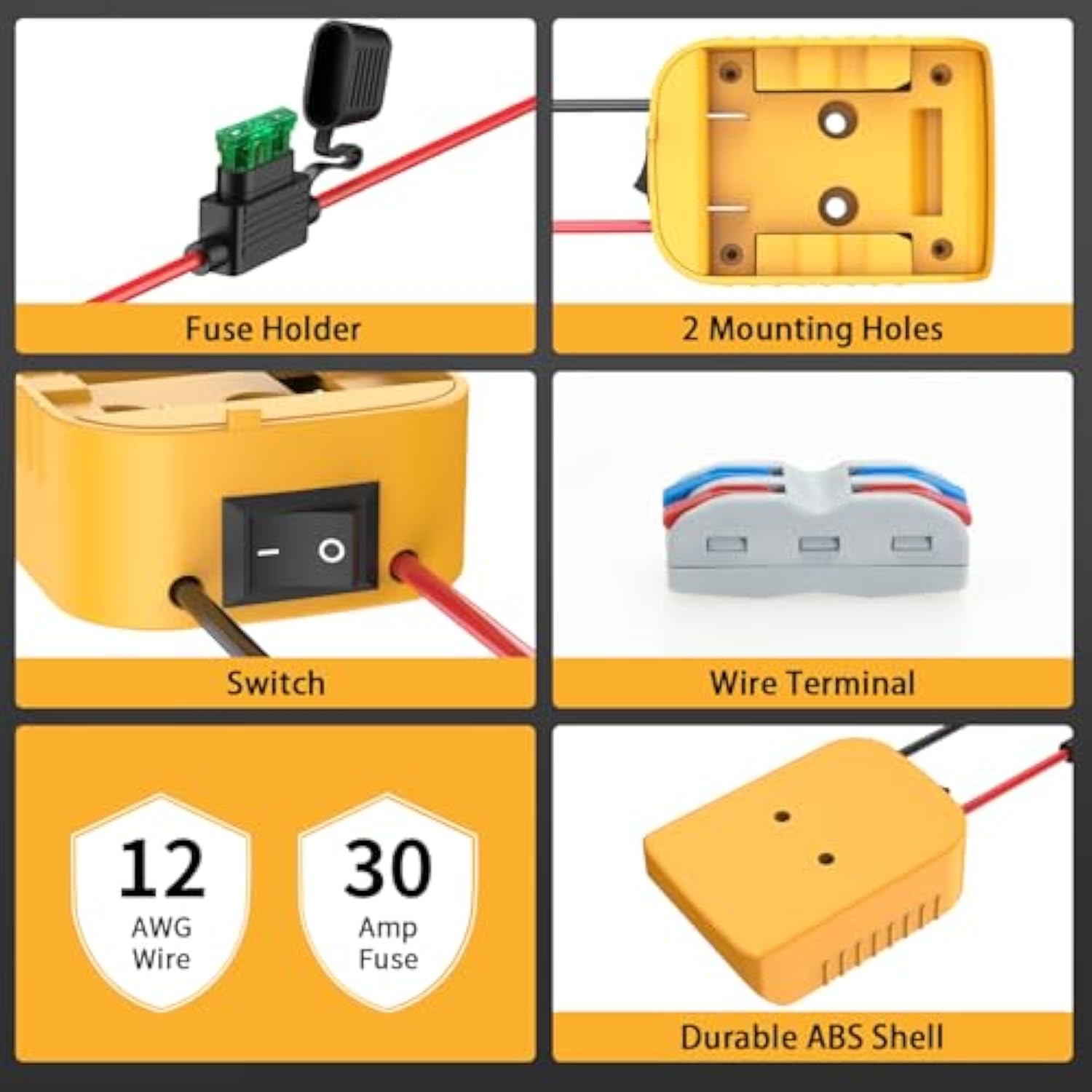 Power Wheels Adapter For Dewalt 20V Battery, Power Wheels Battery Converter Kit With Switch & Fuse & Wire Terminals & 12 Awg Wire For Diy (1-Pack)