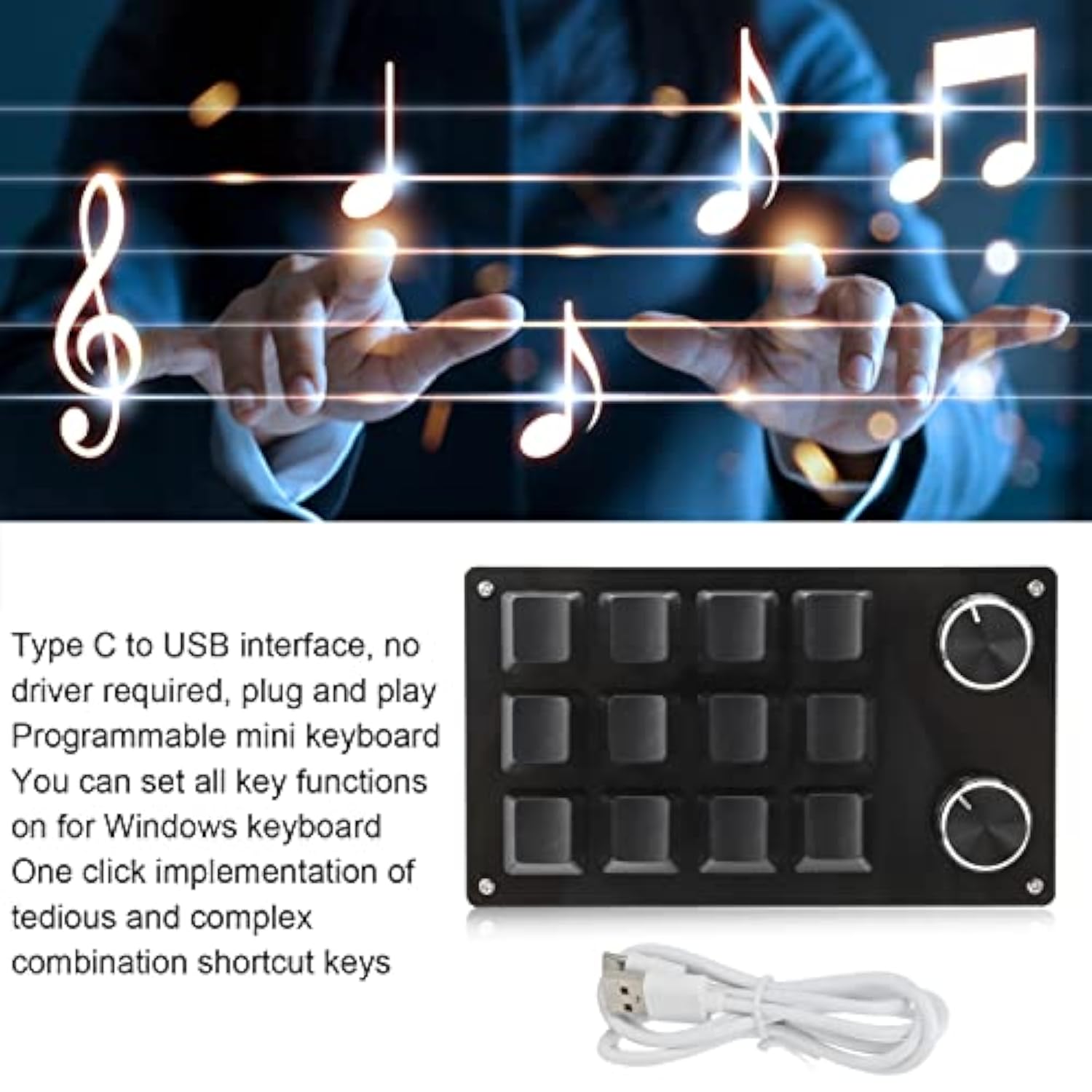 12 Key Macro Pad With Knob, Green Axis Macro Mechanical Keyboard With 50 Milli