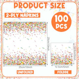 100 Pcs Sprinkles Napkins 2 Ply Disposable Paper Napkins For Baby Shower Birthday Party Theme Table Decor Supplies(White,Confetti)