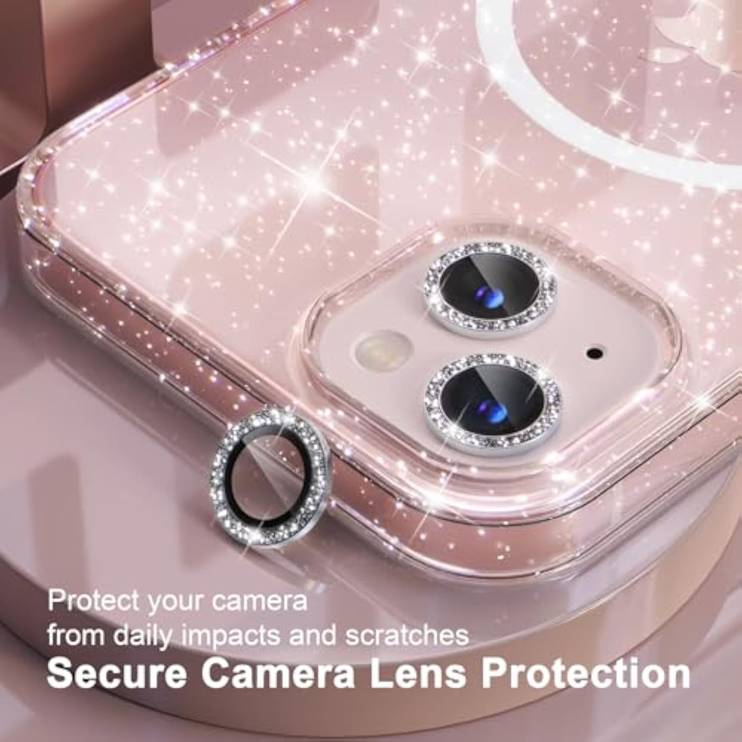 Magnetic Case For Iphone 13 Case, Women Glitter Sparkly Case, [2 X Diamond Camera Lens Protectors] [Non-Yellowing Shockproof Protective Cover] [Compatible For Magsafe] (Glitter Clear)