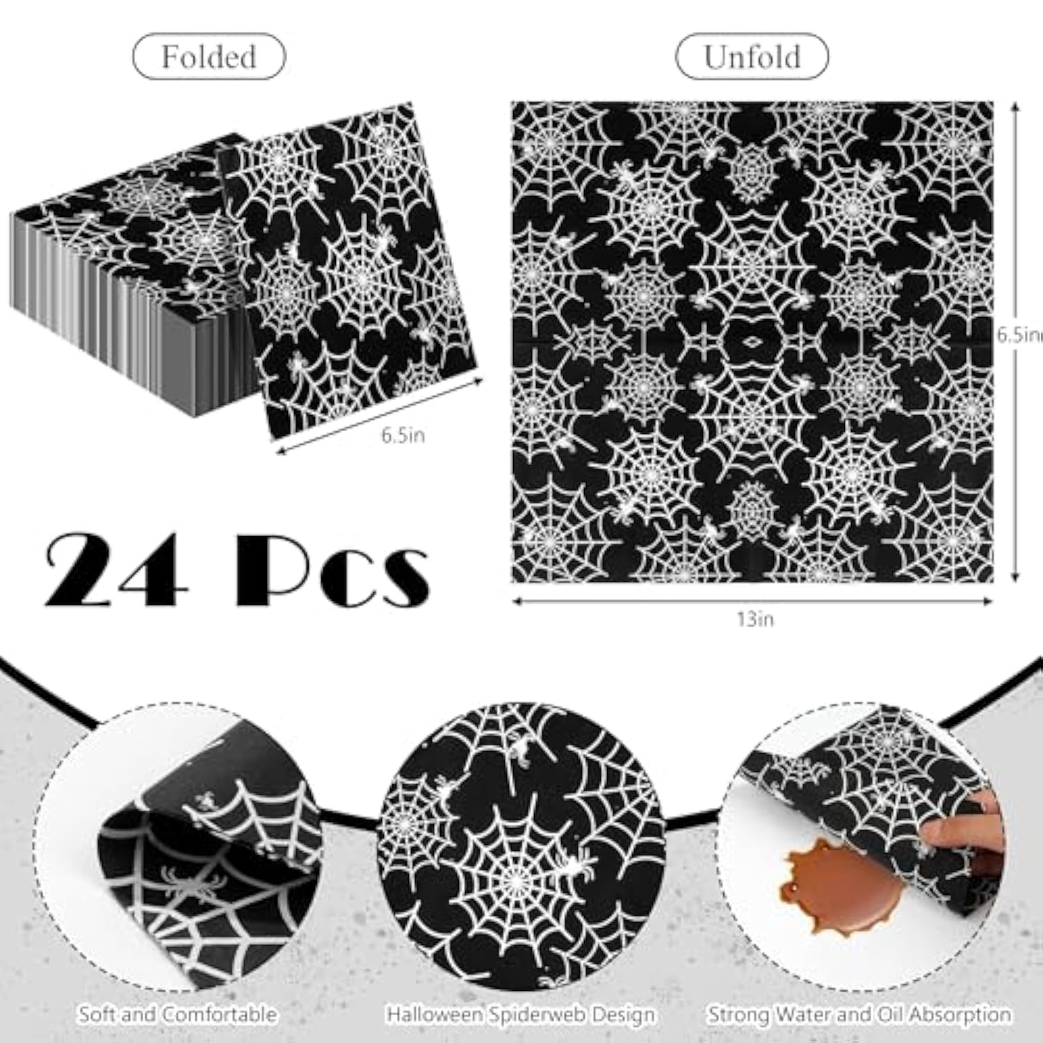 Halloween Spiderweb Tableware Set Disposable Plates Cups Napkins Cutlery Banner Decor Black